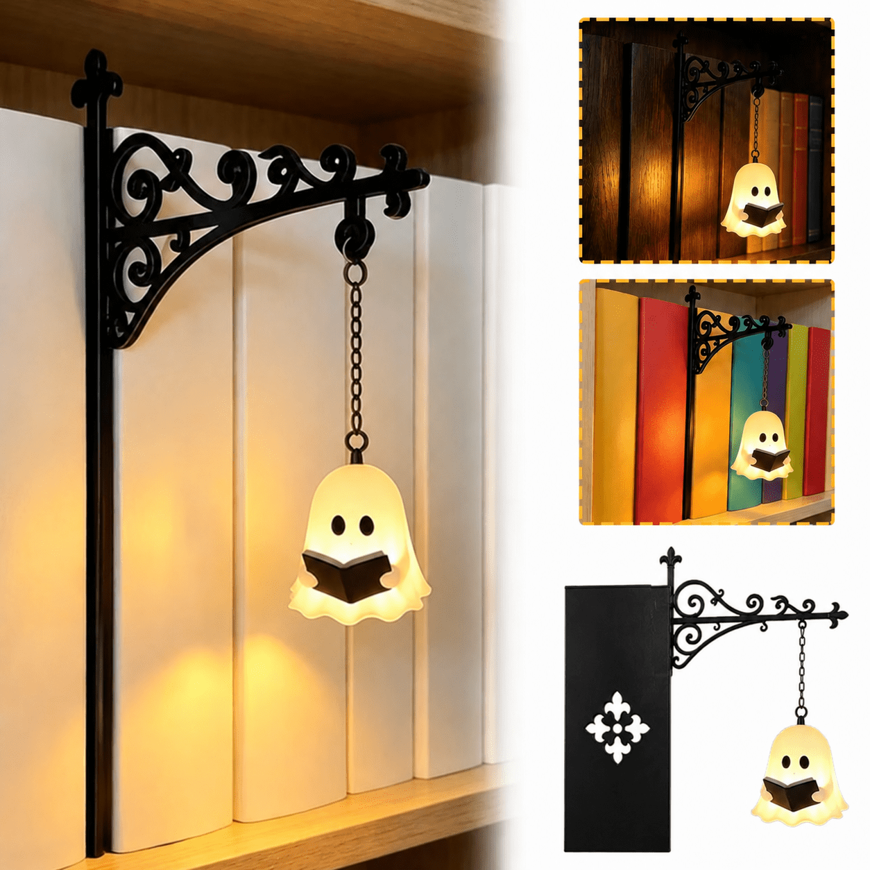 Spooky Home 9.25 Inch Ghost Library Lantern Bookshelf Lamp, Halloween Decorative