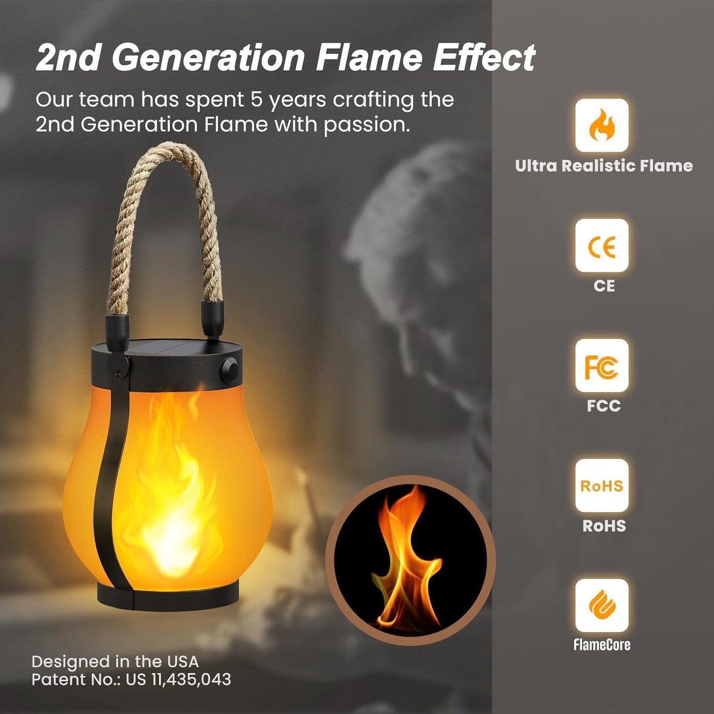 Gkcity Solar Lanterns Outdoor with Ultra-Real Flame, Dual Charging (USB/Solar), 2 Modes & Outdoor Waterproof Design, Decorative Hanging/Table Lights for Yard Patio Garden, Halloween Camp Gear, 2 Pack