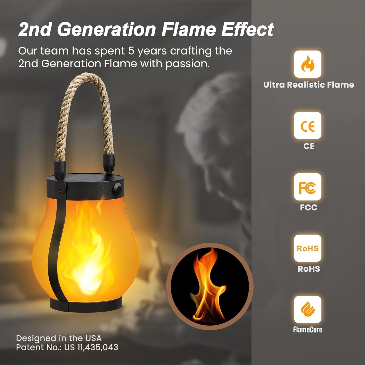Gkcity Solar Lanterns Outdoor with Ultra-Real Flame, Dual Charging (USB/Solar), 2 Modes & Outdoor Waterproof Design, Decorative Hanging/Table Lights for Yard Patio Garden, Halloween Camp Gear, 2 Pack