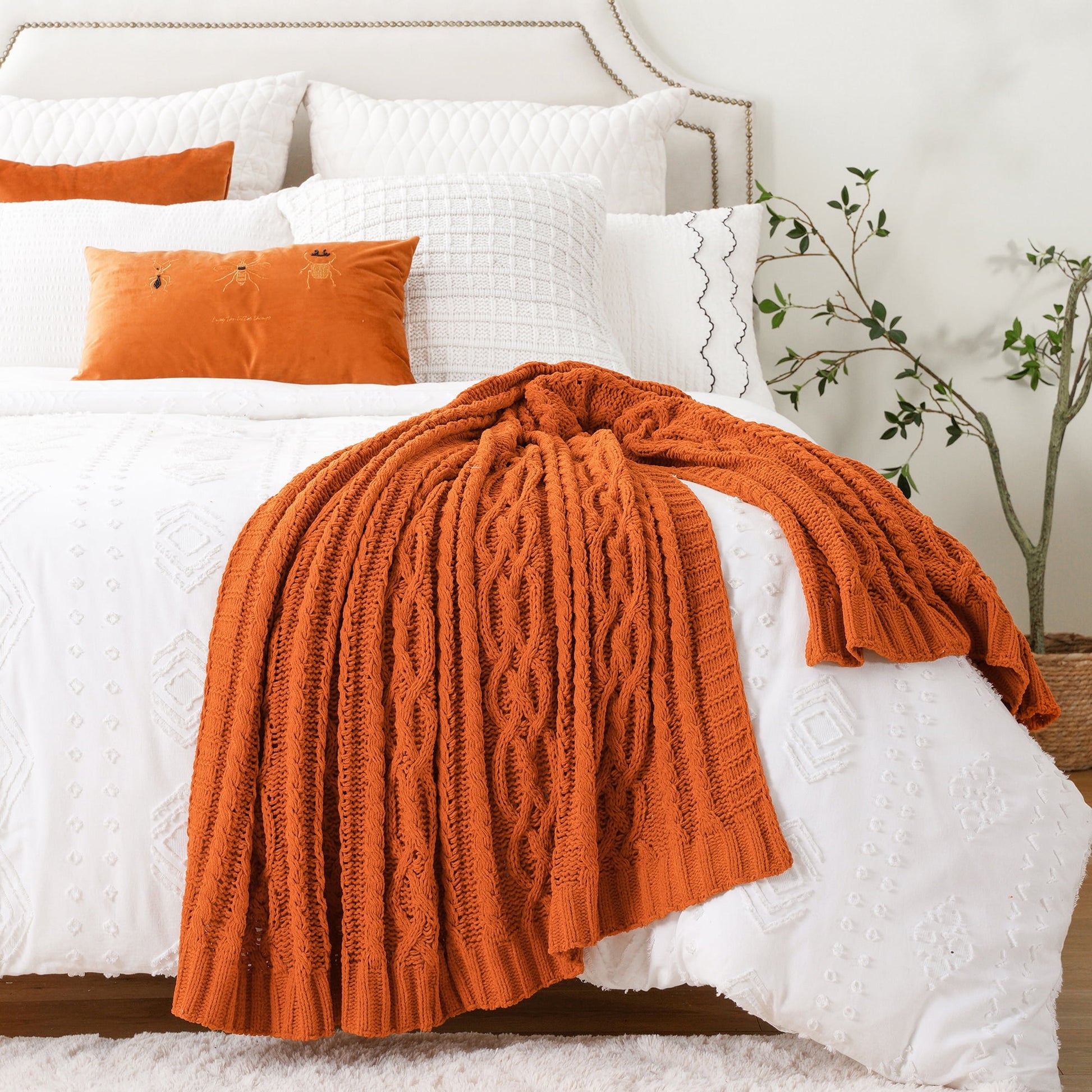 Battilo Burnt Orange Throw Blanket,Cozy Decorative Fall Blanket for Sofa Bed,Fall Decor,51"x67"