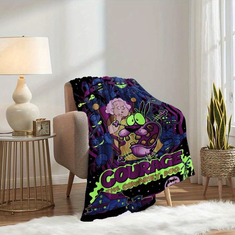 Courage the Cowardy Dog Inspired Throw Blanket Flannel All Season Purple Neon Green Horror for Fans Home Decor Birthday Halloween Couch Bedspread Couch Accessory Cartoon Bedding Bedspread