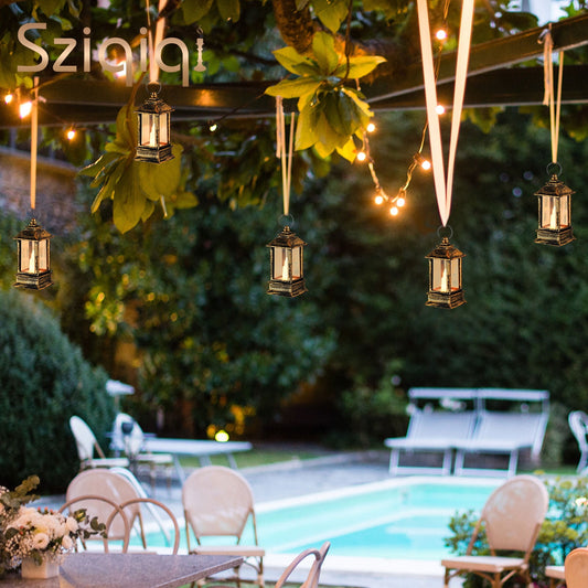 Sziqiqi Bronze Vintage Mini Hanging Lanterns: LED Candles Decorative Set of 24 for Halloween Christmas Wedding Party