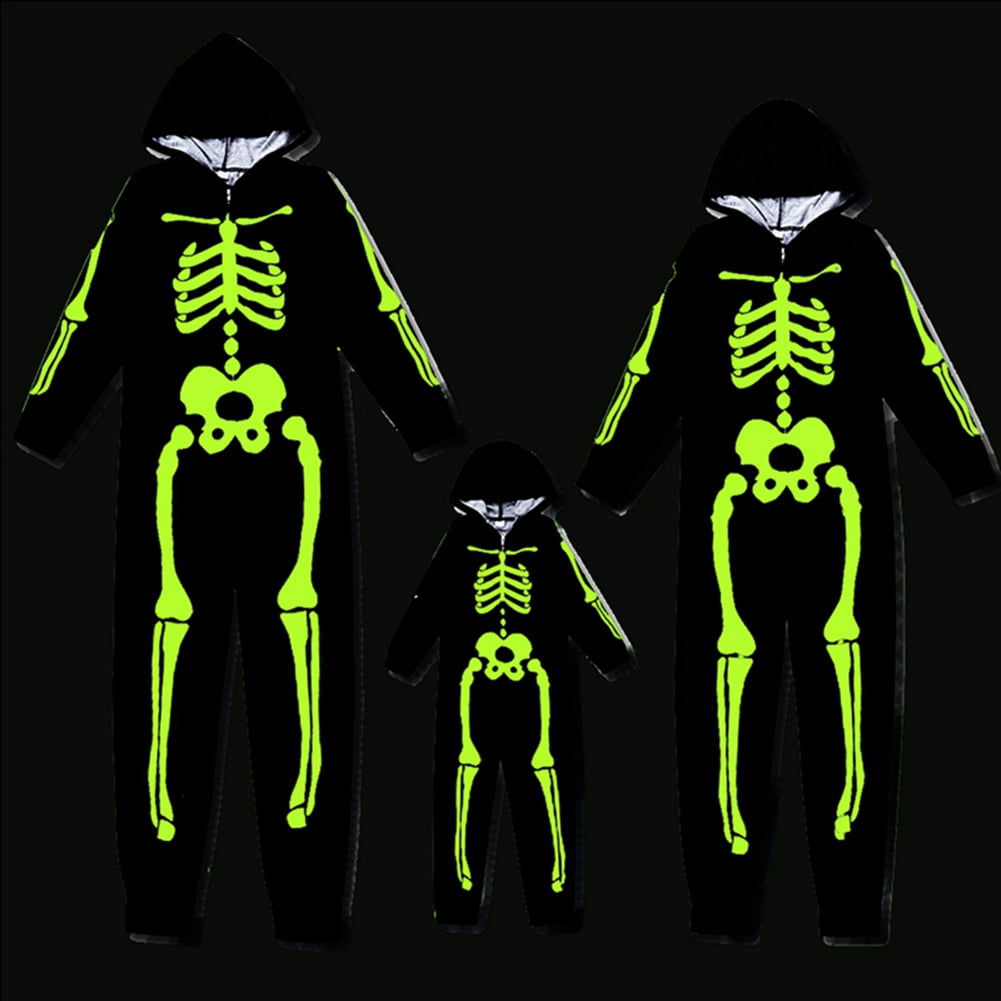 Uccdo Halloween Matching Family Pajamas Sets Glow In The Dark Hooded Skeleton Jumpsuits Holiday Pjs Sleepwear For Adult/Kid/Baby
