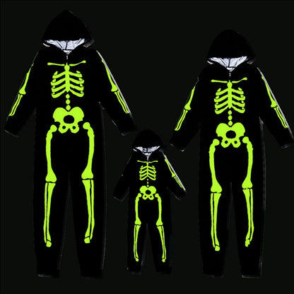 Uccdo Halloween Matching Family Pajamas Sets Glow In The Dark Hooded Skeleton Jumpsuits Holiday Pjs Sleepwear For Adult/Kid/Baby