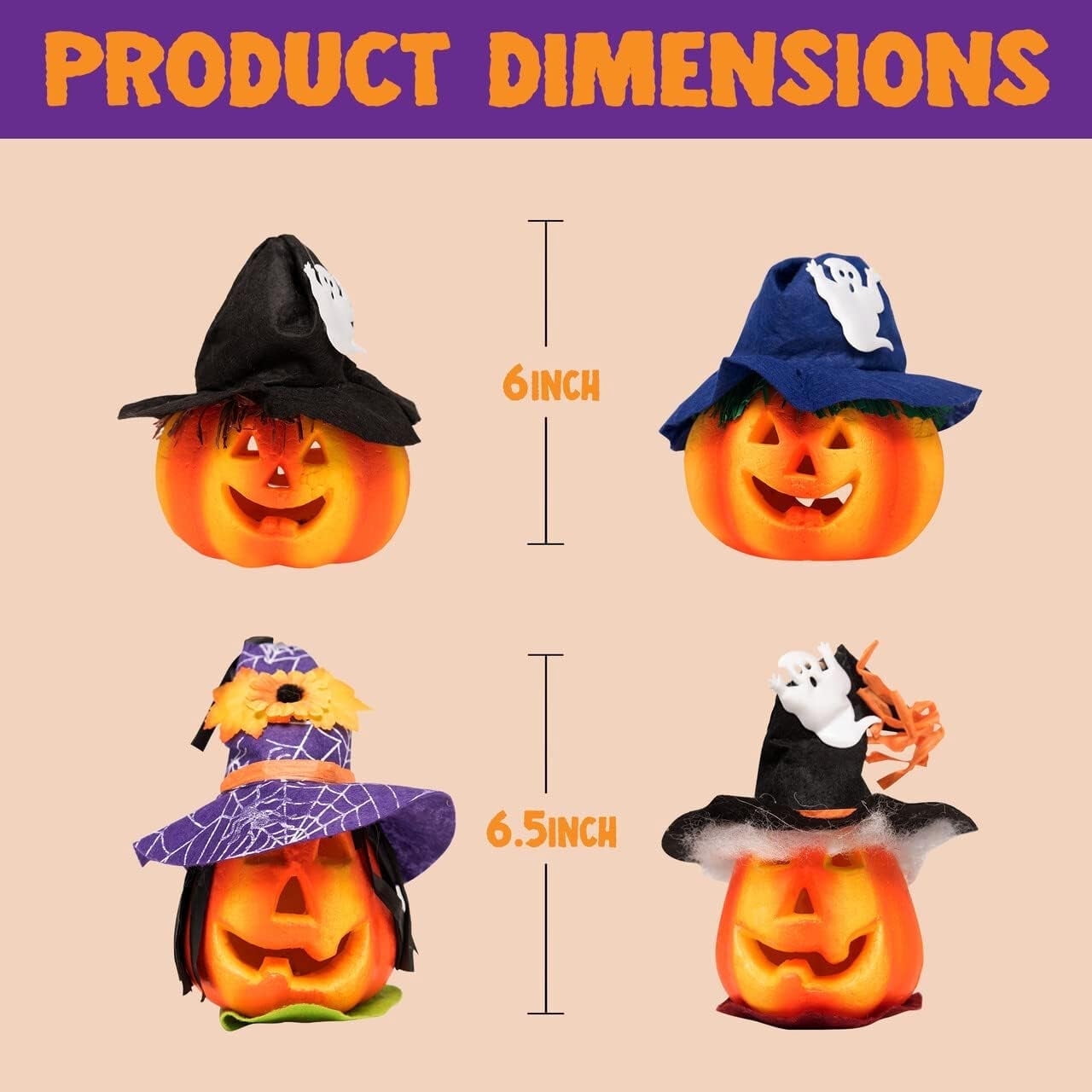 Joyfy 6 Pcs  Light Up Foam Pumpkins Lanterns , Halloween Decorations Outdoor Indoor, Halloween  Ornaments Lights, Jack O Lanterns Party Favors