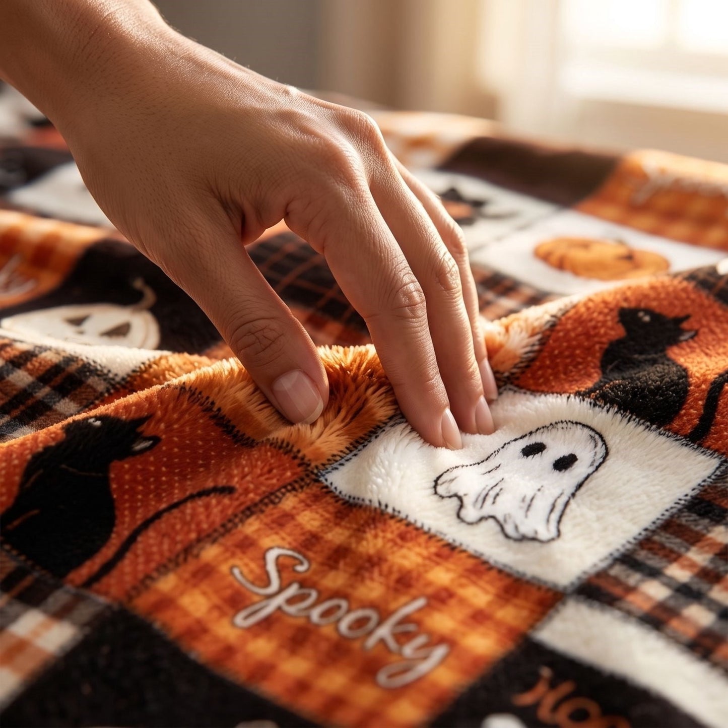 WWC Halloween Throw Blanket, 51x59 inch Soft Flannel Plaid Ghost Pumpkin Halloween Plush Throw, Halloween Cozy Fall Blanket for Couch and BedRoom
