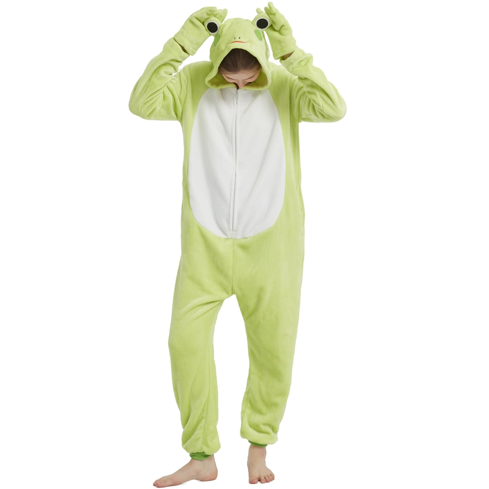 SWEETXIN Adult's Frog One-Piece Holiday Family Pajamas Halloween Costume Suit for Women and Men Jumpsuit SIzeS