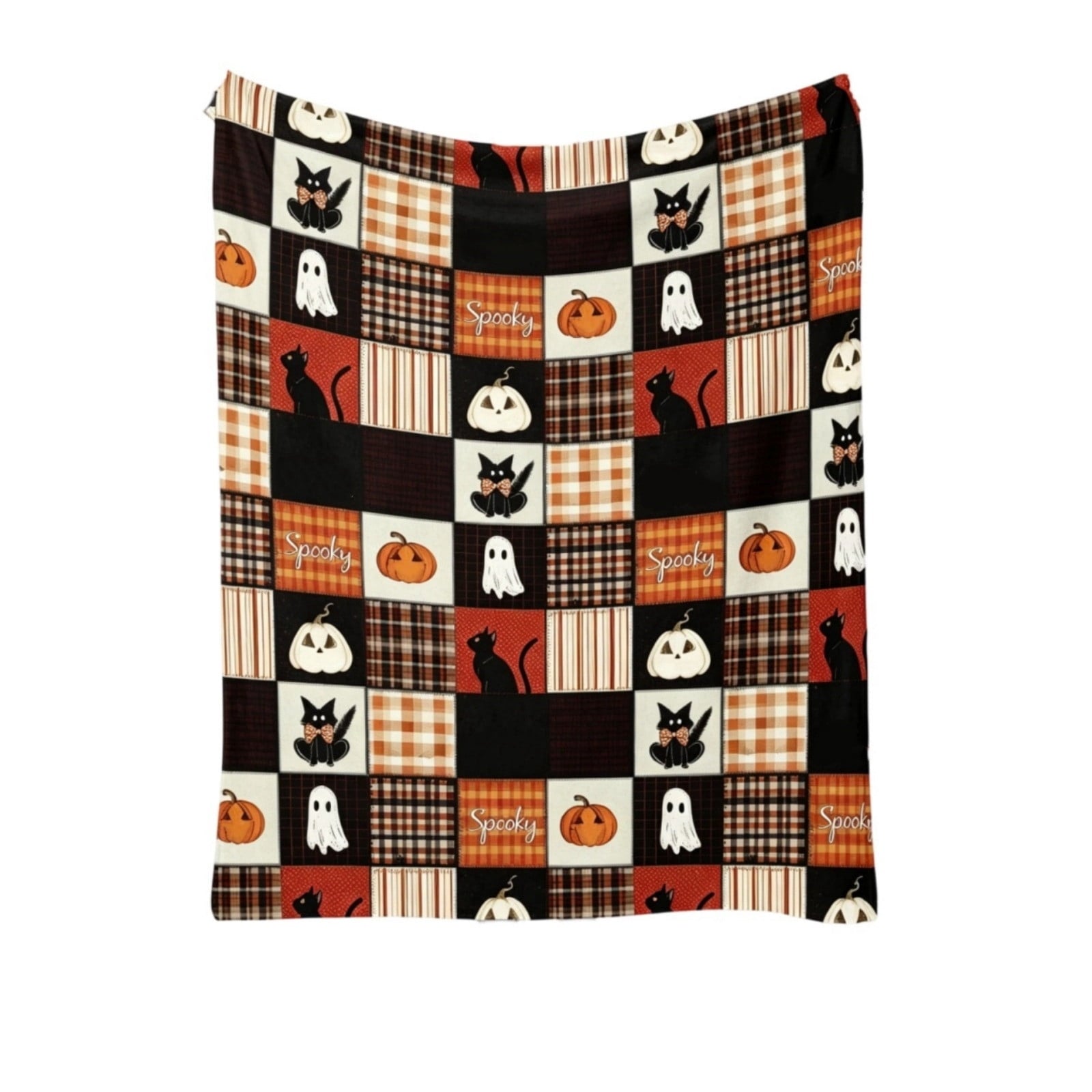 WWC Halloween Throw Blanket, 51x59 inch Soft Flannel Plaid Ghost Pumpkin Halloween Plush Throw, Halloween Cozy Fall Blanket for Couch and BedRoom