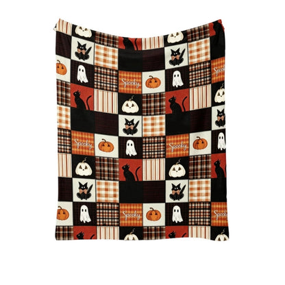 WWC Halloween Throw Blanket, 51x59 inch Soft Flannel Plaid Ghost Pumpkin Halloween Plush Throw, Halloween Cozy Fall Blanket for Couch and BedRoom