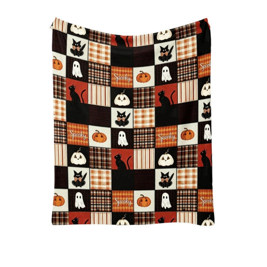 WWC Halloween Throw Blanket, 51x59 inch Soft Flannel Plaid Ghost Pumpkin Halloween Plush Throw, Halloween Cozy Fall Blanket for Couch and BedRoom