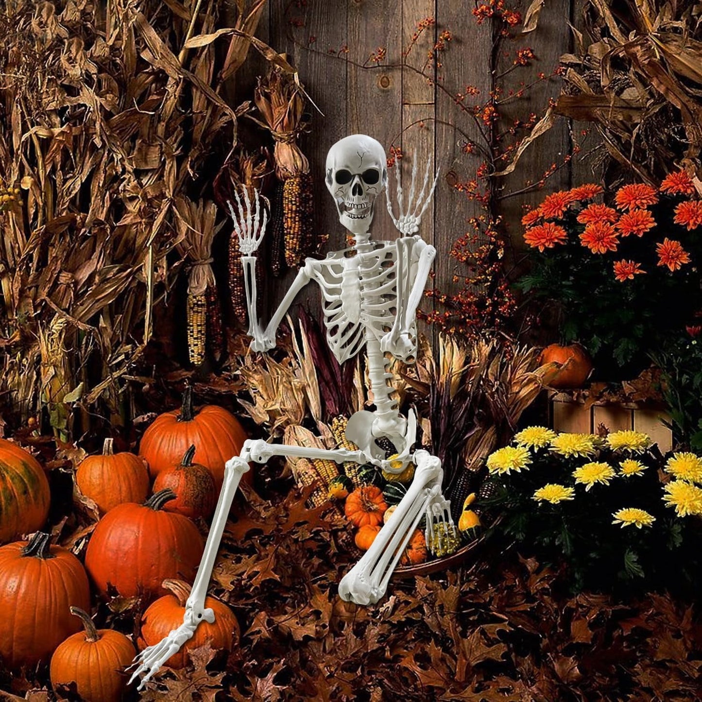 35" Halloween Skeleton Decoration – 3 ft Body with Posable Joints for Indoor & Outdoor Yard Patio Lawn Garden Haunted Party Decor