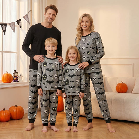 AceBaby Halloween Family Matching Pajamas Set Pumpkin Print Holiday Sleepwear Loungewear PJs