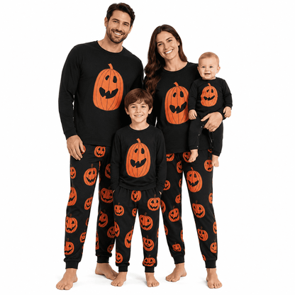 Spooky Home Halloween Family Matching Pajamas Set Pumpkin Print Holiday Sleepwear