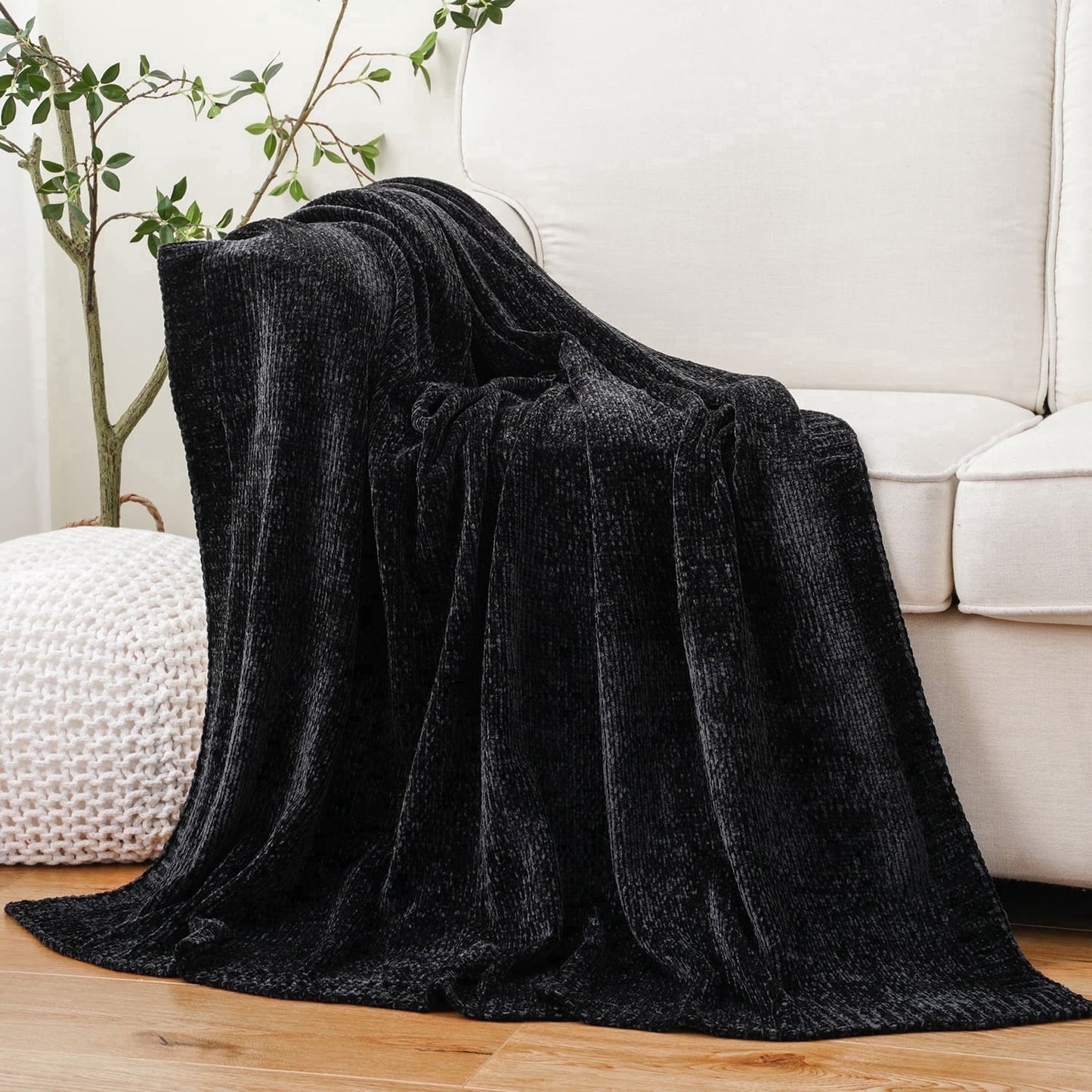 Spooky Home Orange Throw Blanket,Chenille Knit Throws,Farmhouse Halloween Blanket,Fall