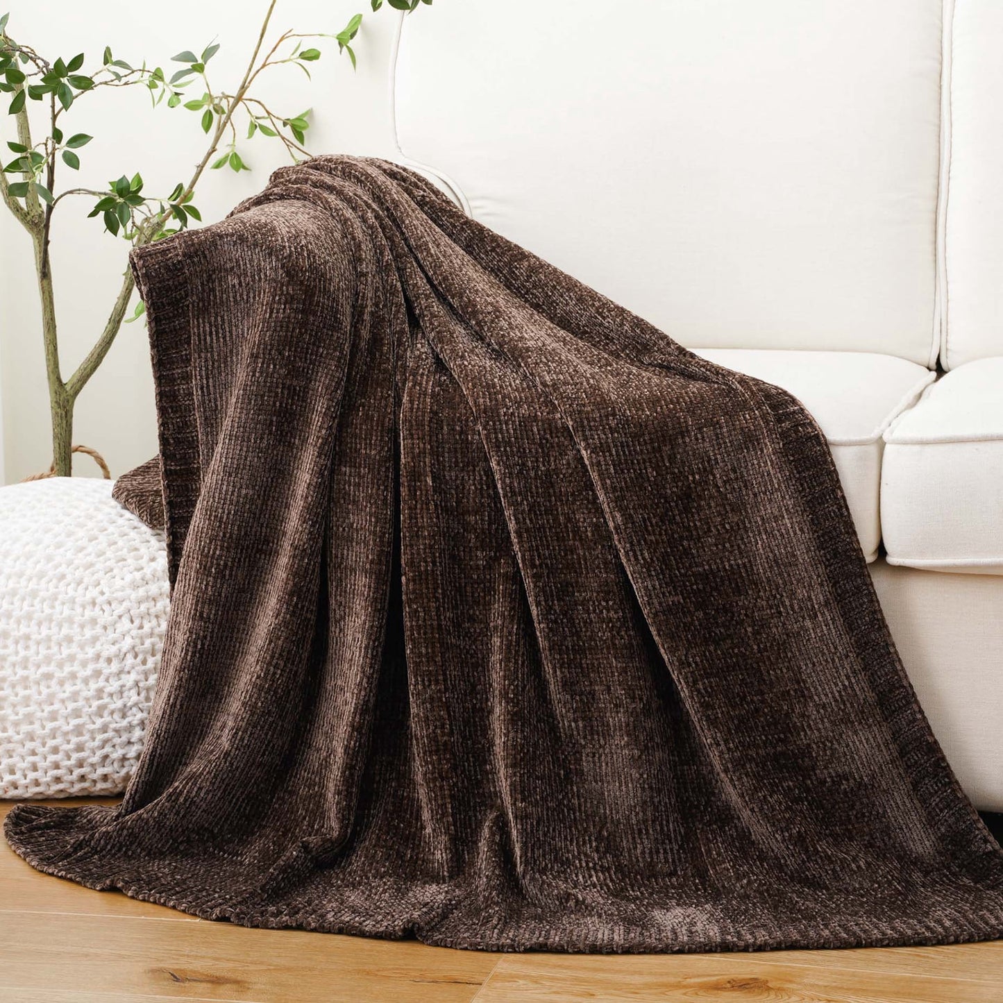 Spooky Home Orange Throw Blanket,Chenille Knit Throws,Farmhouse Halloween Blanket,Fall