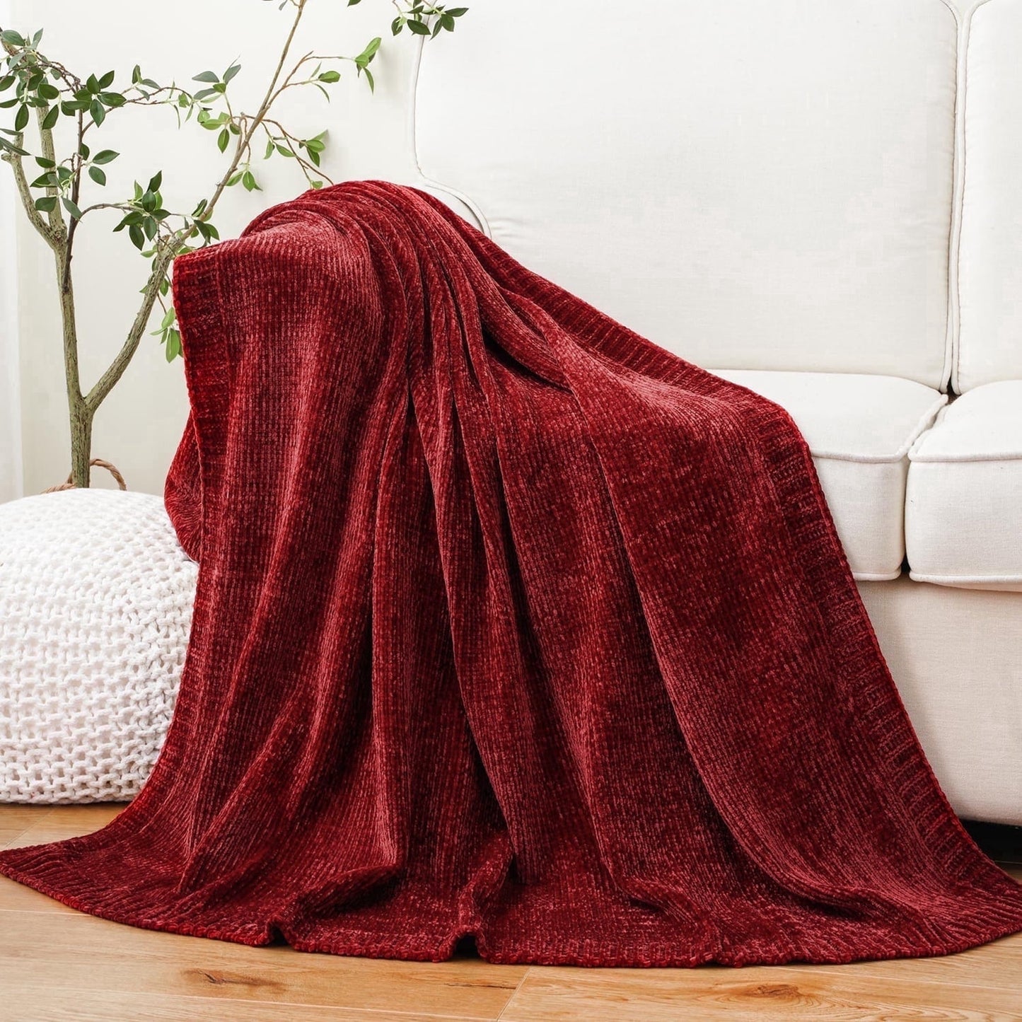 Spooky Home Orange Throw Blanket,Chenille Knit Throws,Farmhouse Halloween Blanket,Fall