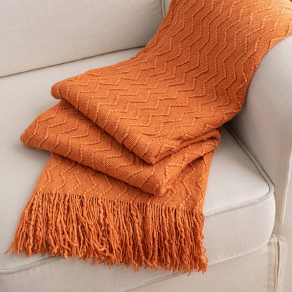 Battilo Burnt Orange Throw Blanket for Couch Bed,Fall Throws with Tassels,Halloween Blanket,50"x60"