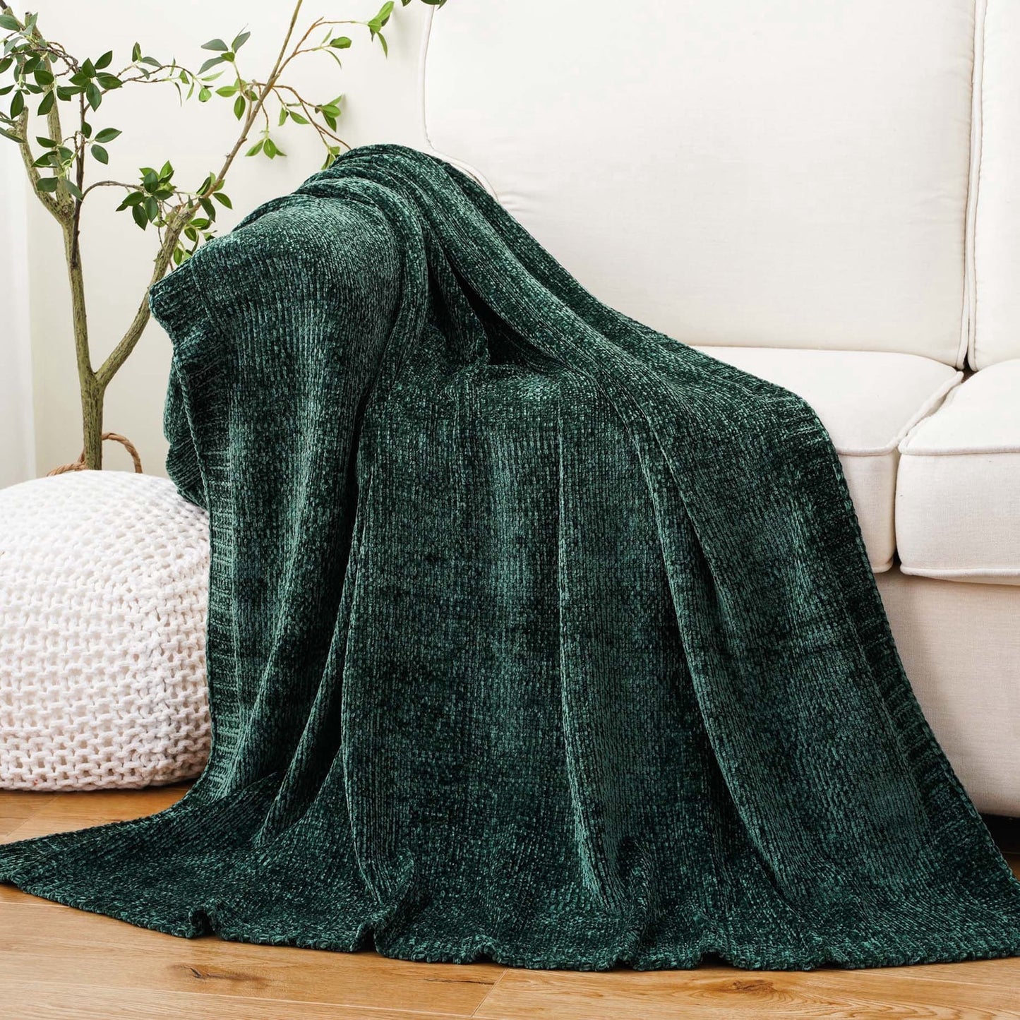 Spooky Home Orange Throw Blanket,Chenille Knit Throws,Farmhouse Halloween Blanket,Fall