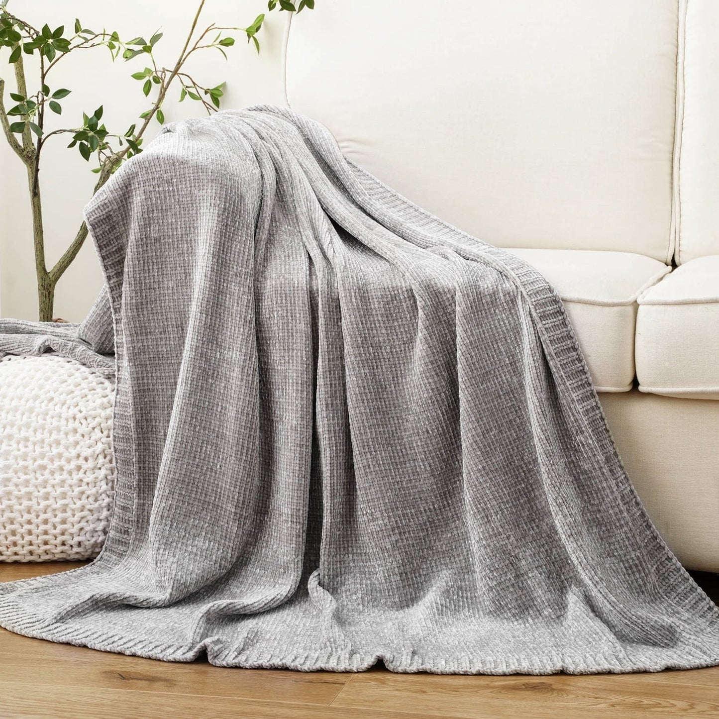 Spooky Home Orange Throw Blanket,Chenille Knit Throws,Farmhouse Halloween Blanket,Fall
