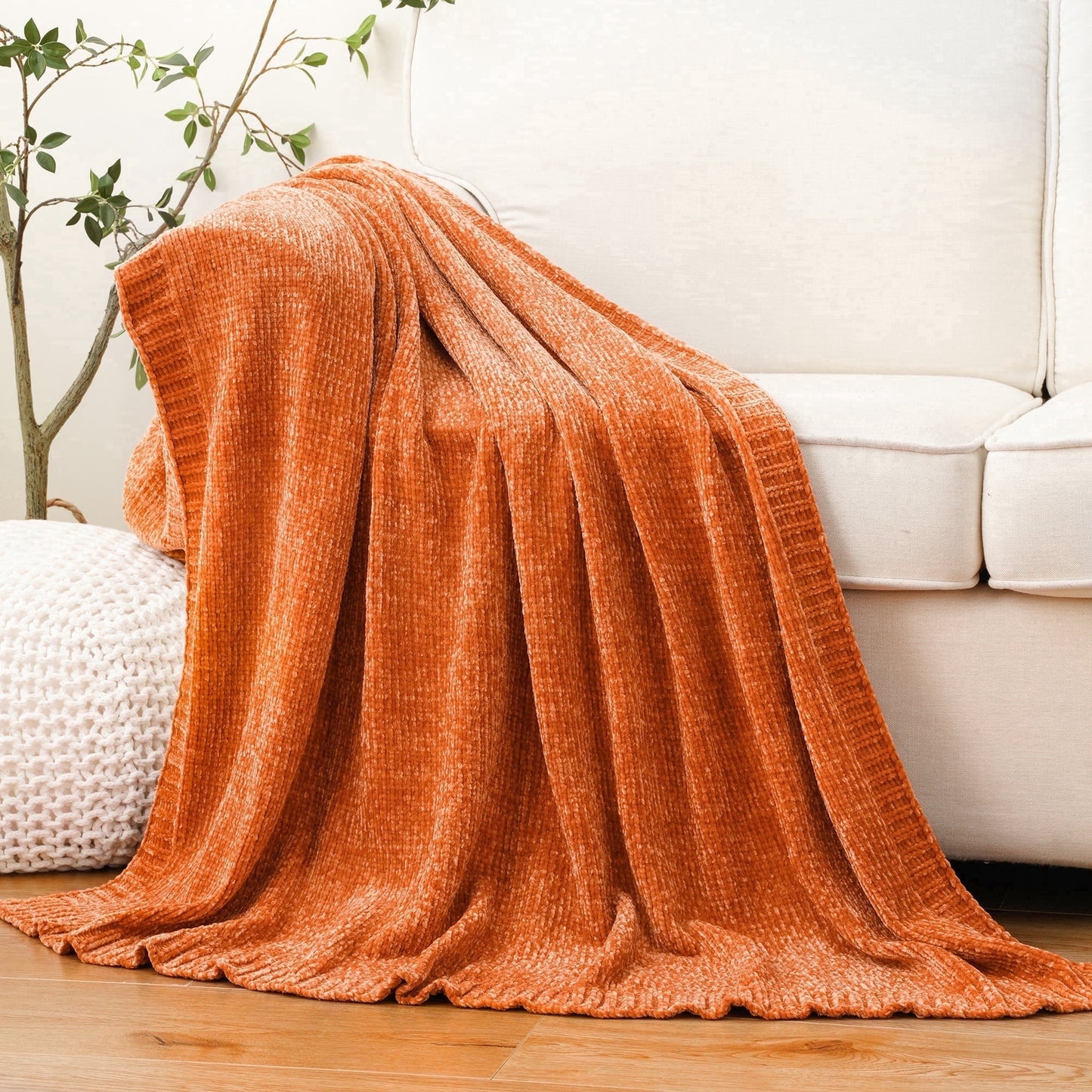 Battilo Orange Throw Blanket,Chenille Knit Throws,Farmhouse Halloween Blanket,Fall Throw,51"x67"