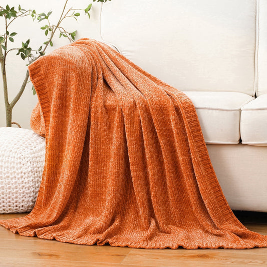 Battilo Orange Throw Blanket,Chenille Knit Throws,Farmhouse Halloween Blanket,Fall Throw,51"x67"
