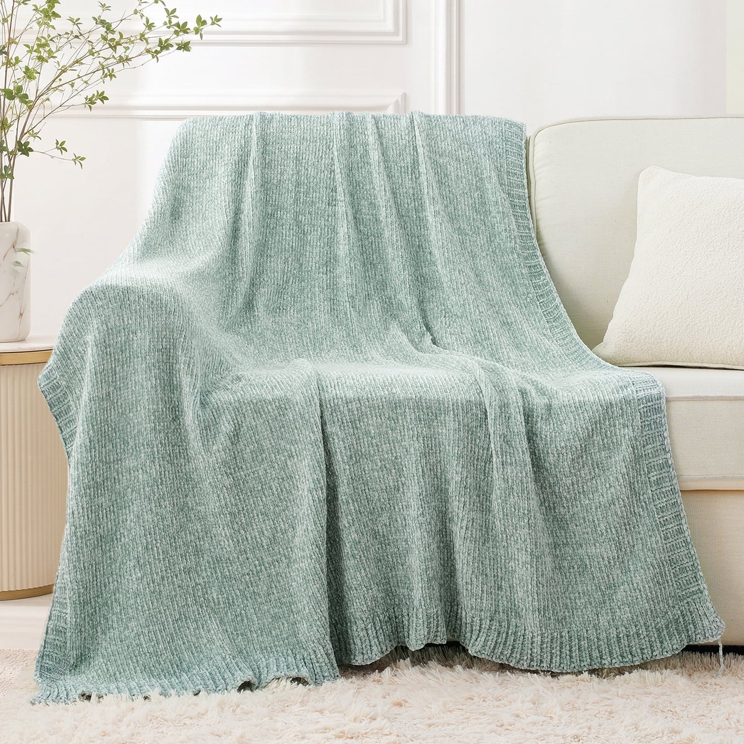 Spooky Home Orange Throw Blanket,Chenille Knit Throws,Farmhouse Halloween Blanket,Fall
