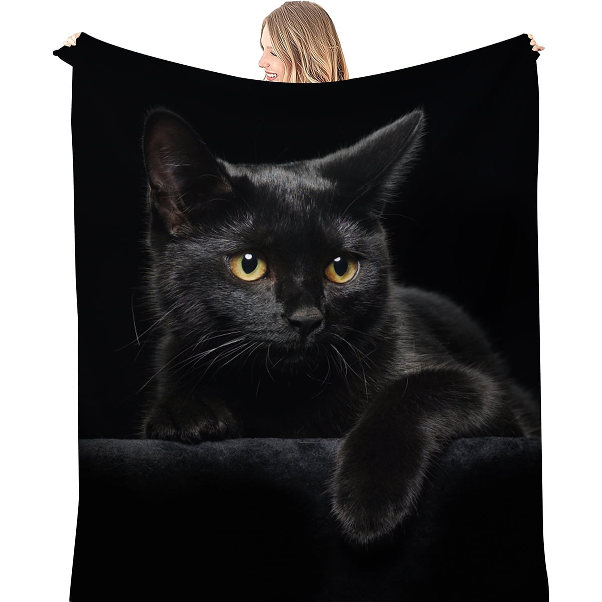 Black Cat Animal Blanket Flannel Throw Blanket For All Seasons, Bed Couch Sofa Chair For Halloween