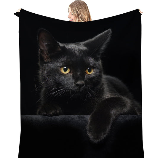 Black Cat Animal Blanket Flannel Throw Blanket For All Seasons, Bed Couch Sofa Chair For Halloween