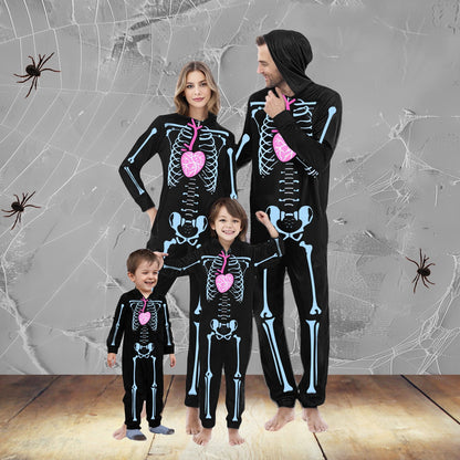 Spooky Home Matching Family Pajamas Halloween Skeleton Onesie Pjs for Women Hooded