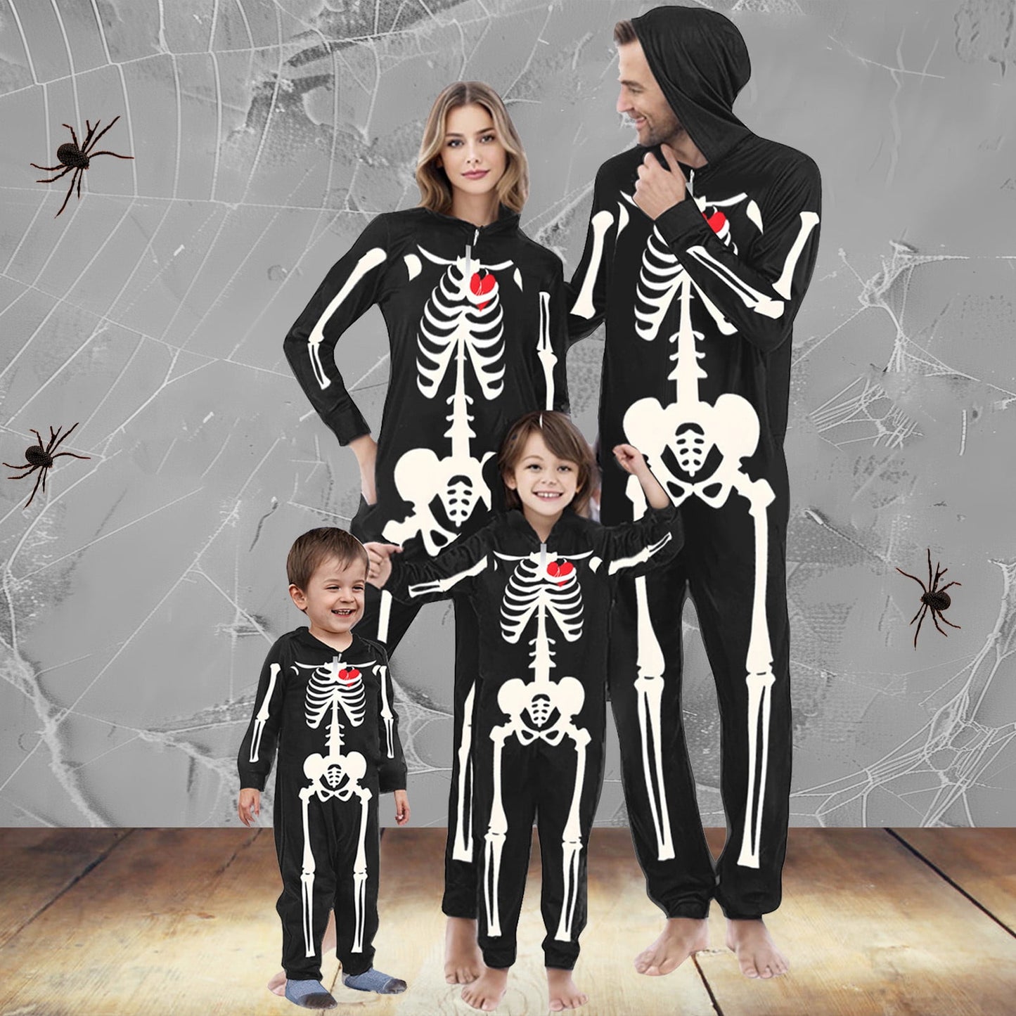 Spooky Home Matching Family Pajamas Halloween Skeleton Onesie Pjs for Women Hooded