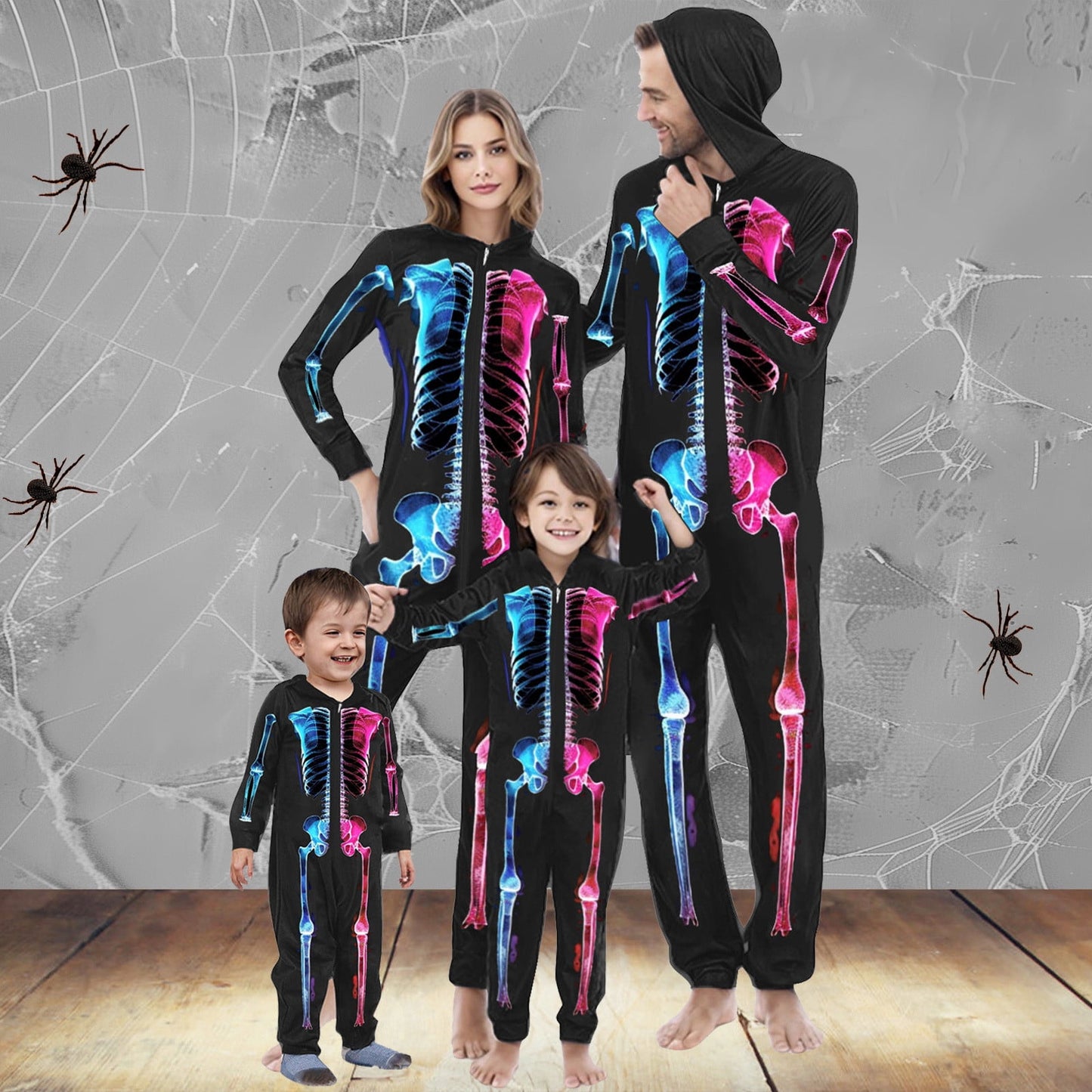 Spooky Home Matching Family Pajamas Halloween Skeleton Onesie Pjs for Women Hooded