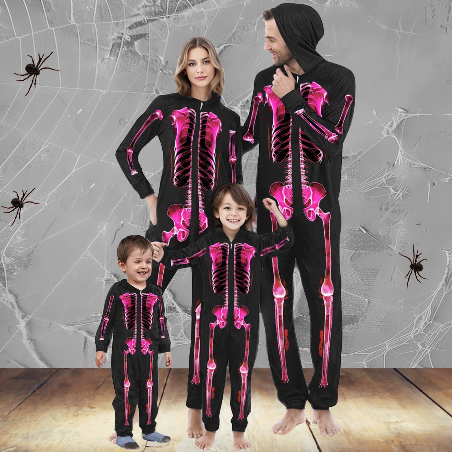 Spooky Home Matching Family Pajamas Halloween Skeleton Onesie Pjs for Women Hooded