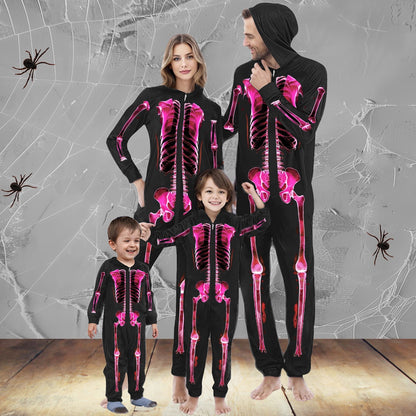 Spooky Home Matching Family Pajamas Halloween Skeleton Onesie Pjs for Women Hooded