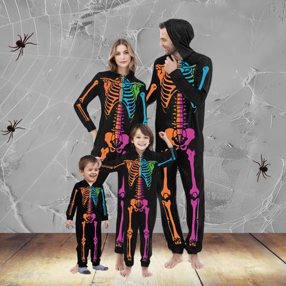 Spooky Home Matching Family Pajamas Halloween Skeleton Onesie Pjs for Women Hooded