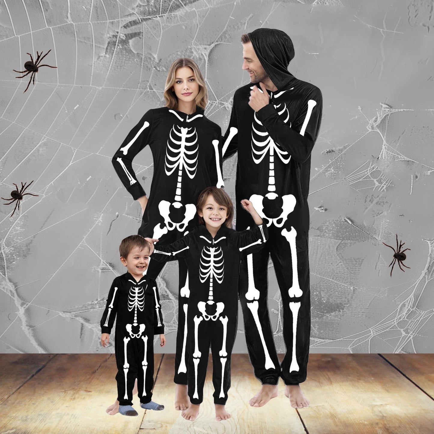 Spooky Home Matching Family Pajamas Halloween Skeleton Onesie Pjs for Women Hooded