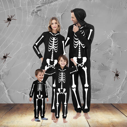 Spooky Home Matching Family Pajamas Halloween Skeleton Onesie Pjs for Women Hooded