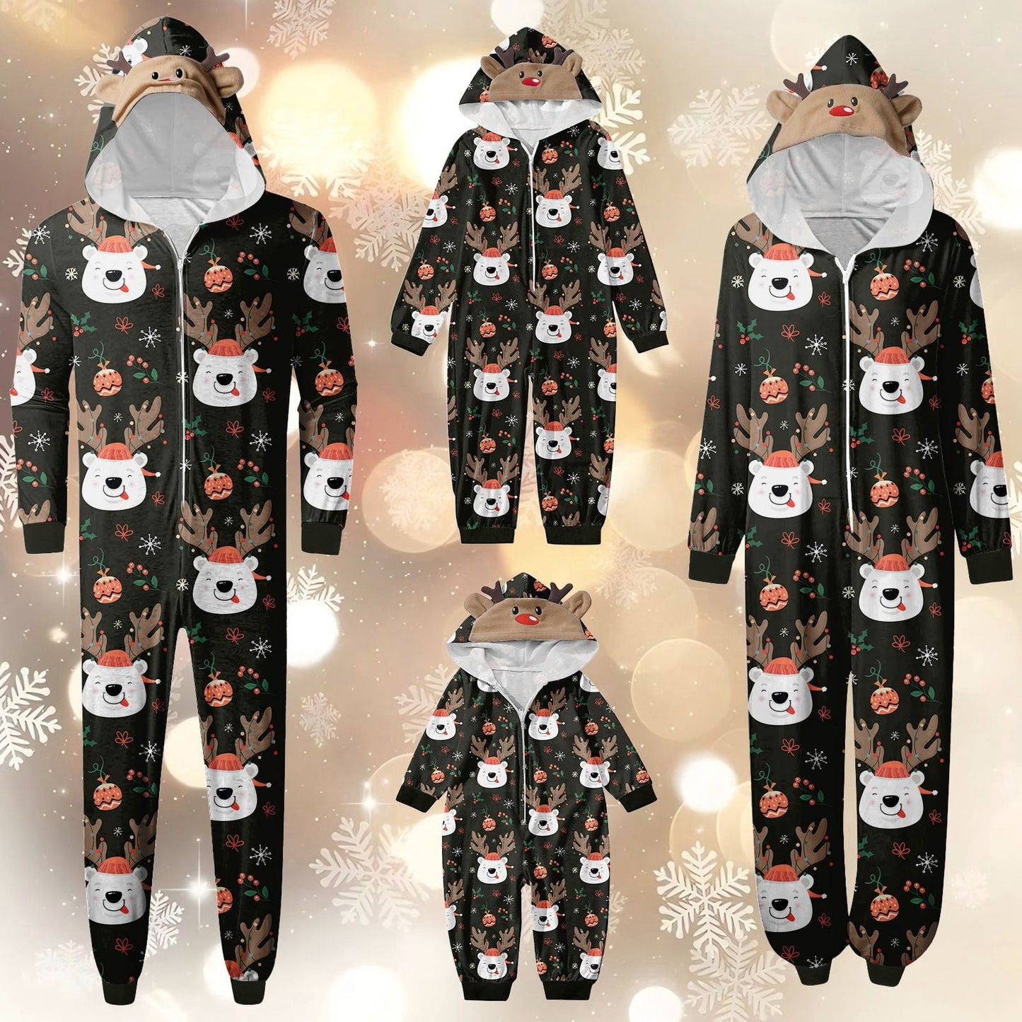 Spooky Home Christmas Family Pajamas Hooded Full Zipper Up Sleepwear Outfits Long Sleeve