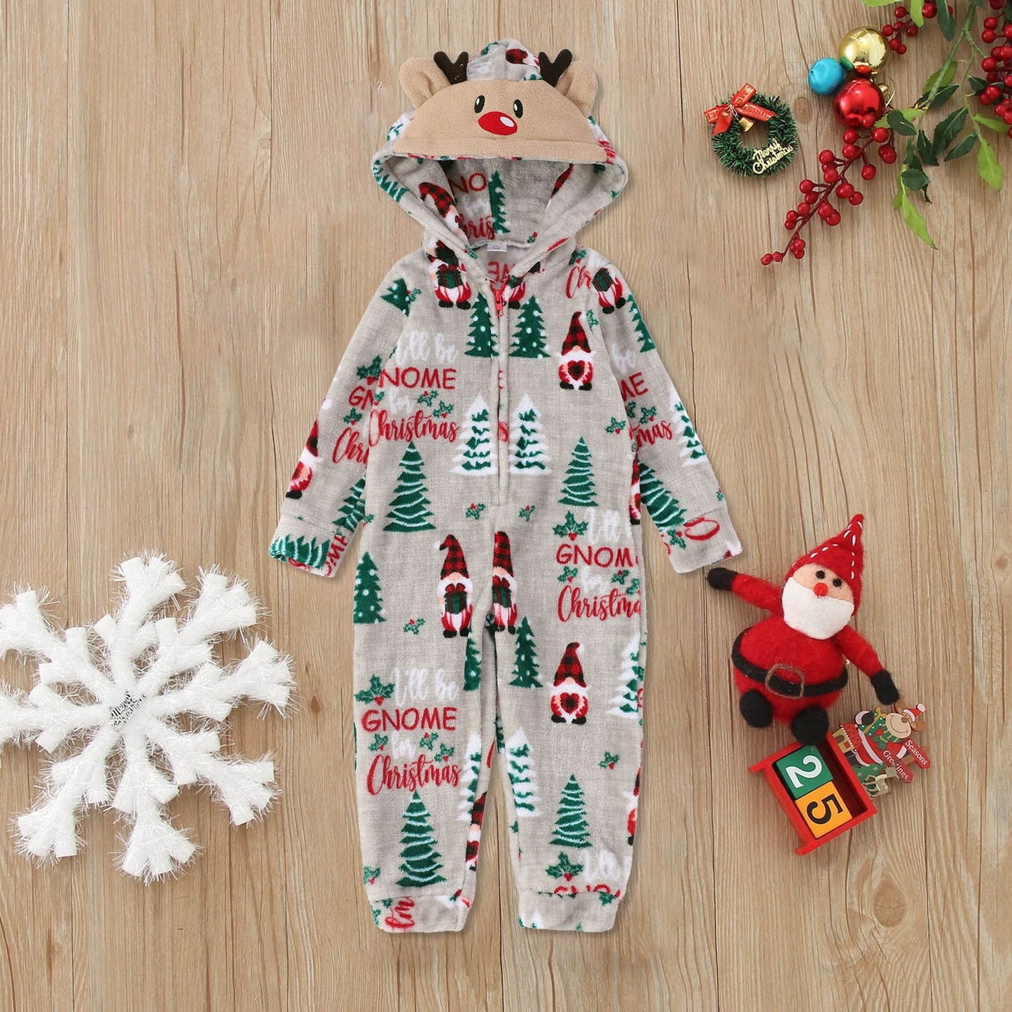 Spooky Home Christmas Family Pajamas Hooded Full Zipper Up Sleepwear Outfits Long Sleeve