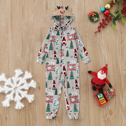 Spooky Home Christmas Family Pajamas Hooded Full Zipper Up Sleepwear Outfits Long Sleeve