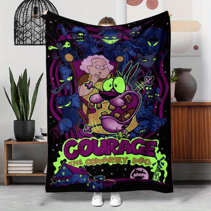 Courage the Cowardy Dog Inspired Throw Blanket Flannel All Season Purple Neon Green Horror for Fans Home Decor Birthday Halloween Couch Bedspread Couch Accessory Cartoon Bedding Bedspread