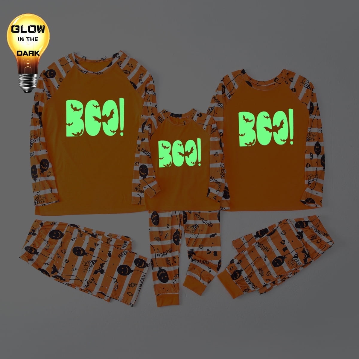 Spooky Home Halloween Pajamas Family Matching Glow In The Dark Halloween Print Long Sleeve