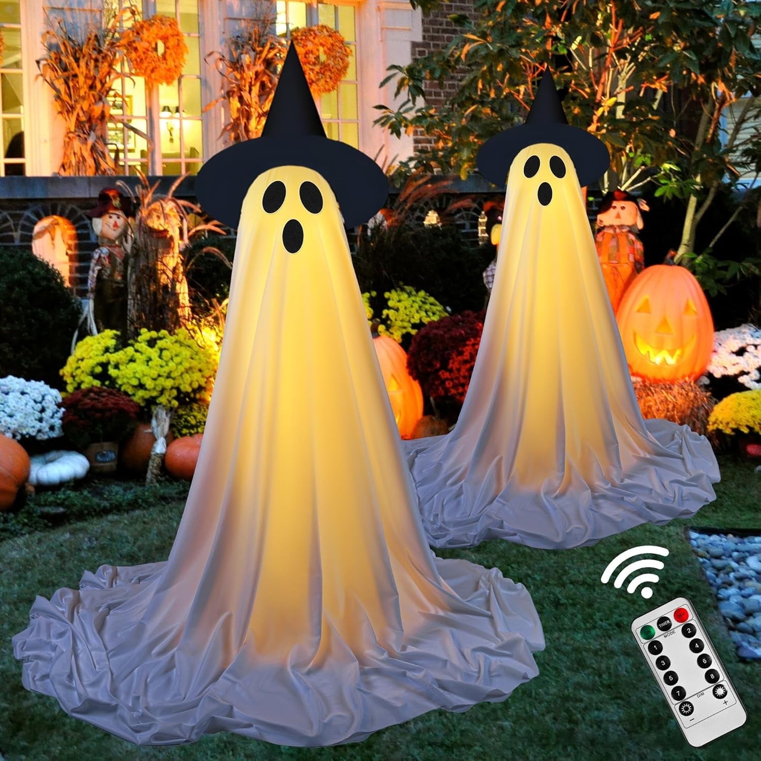 DAKIMOE Halloween Decorations Outdoor Indoor Halloween Party Decorations Indoor,Spooky Ghost Decor with String Lights,Halloween Ghost Lights for Porches Yards Gardens Lawn 2 Pack