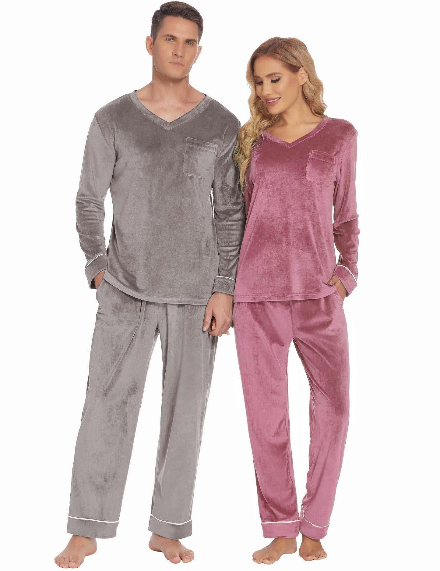 Spooky Home Couples Matching Pajamas Sets Velvet PJs Set for Men and Women Velour