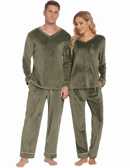 Spooky Home Couples Matching Pajamas Sets Velvet PJs Set for Men and Women Velour