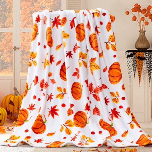 Fall Throw Blanket, Halloween Pumpkin Autumn Plush Fall Decor Fleece Fuzzy Picnic Throw Blanket for Couch Sofa Chairs, Cute Holiday Orange Leaf Blankets and Throws for Home (50" x 60")