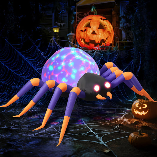 GVDV 8 FT Halloween Spider Inflatables Outdoor Decorations, Blow Up Yard Decoration with Built-in LED Lights for Holiday, Party, Yard, Garden