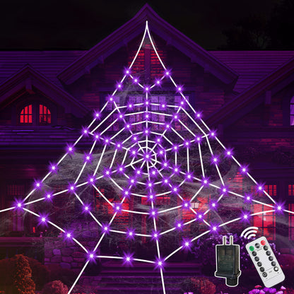 HKKDKTA Halloween Spider Web Lights Decoration, 250 LED Giant Spider Web 16.4ft Light Up Halloween Web Lights for Yard, Porch Decor (Purple)
