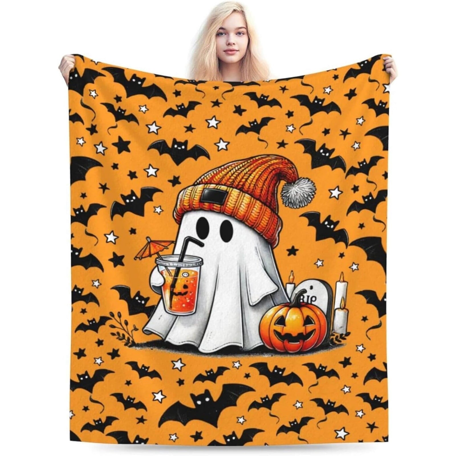 Halloween Blanket for Boys Girls, Haunted Halloween Themed Design Printed Throw Blankets for Kids Lap, Chair Sofa, Warm Soft Cozy Blanket