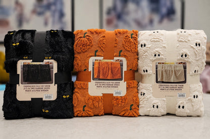 Halloween Faux Fur Throw Blanket with Cute Spooky Embroidery ,60x70 Soft Plush Cute 3D Tufted Ghost Blankets for Couch Sofa Bed, Creamy White Cozy Fall Halloween Decorations Gifts（Pumpkin）