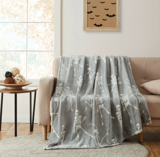Halloween Gray Dancing Skeletons Ultra Soft & Plush Oversized Accent Throw Blanket